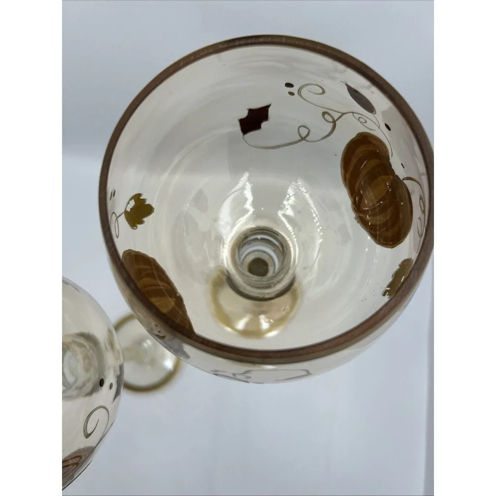 Hand Painted Pumpkin Glass Hurricane Candle Holders Fall Decor 14” 16” Set 2